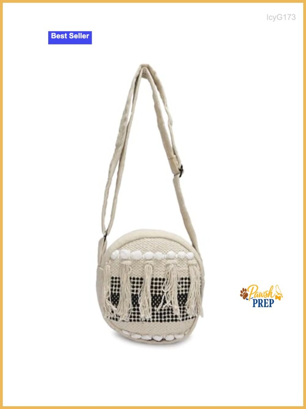 Boho Woven Round Crossbody Bag with Tassels and Shell Embellishments,